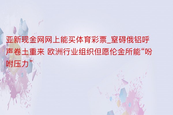 亚新现金网网上能买体育彩票_窒碍俄铝呼声卷土重来 欧洲行业组织但愿伦金所能“吩咐压力”