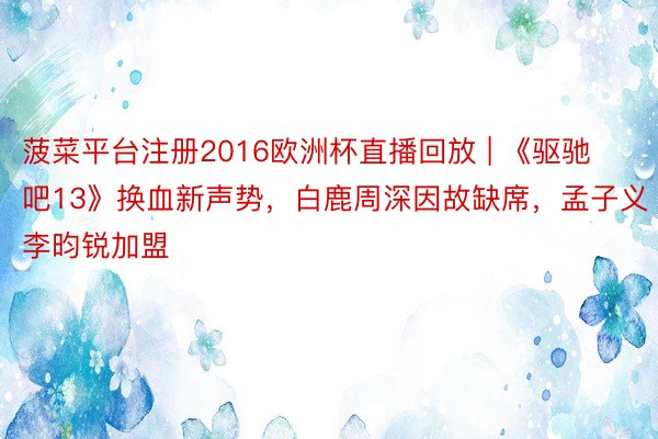菠菜平台注册2016欧洲杯直播回放 | 《驱驰吧13》换血新